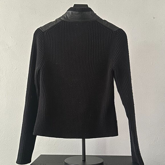 Apt. 9 Lambskin Leather Jacket – Black Moto Style w/ Knit Sleeves (M) - Picture 3 of 4